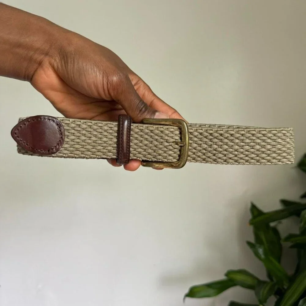 Vintage‎ khaki Oxford woven leather braided belt